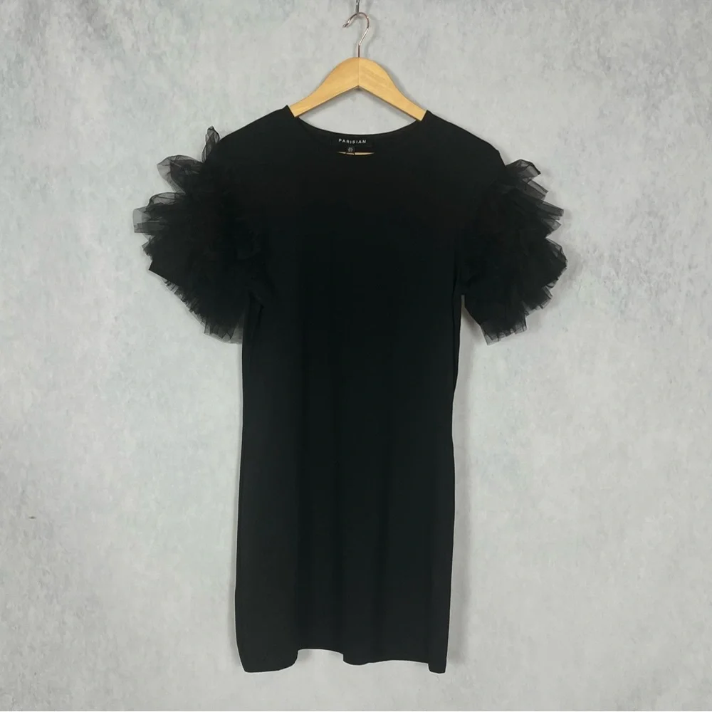 NWT black shirt dress with poof tulle design - Picture 2 of 4